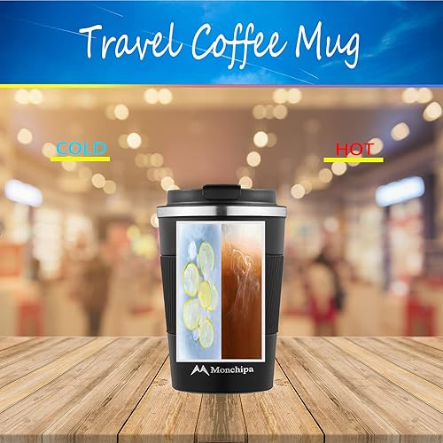 Miniatura 4 de Taza de café de viaje, 12 onzas, tazas de café de acero inoxidable, termo de doble pared con tapa de rosca, a prueba de derrames, taza aislada
