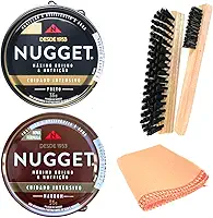 Kit Graxas Nugget 1 Preto 1 Marrom + 2 Escovas 1 Flanela Engraxar Sapato Couro