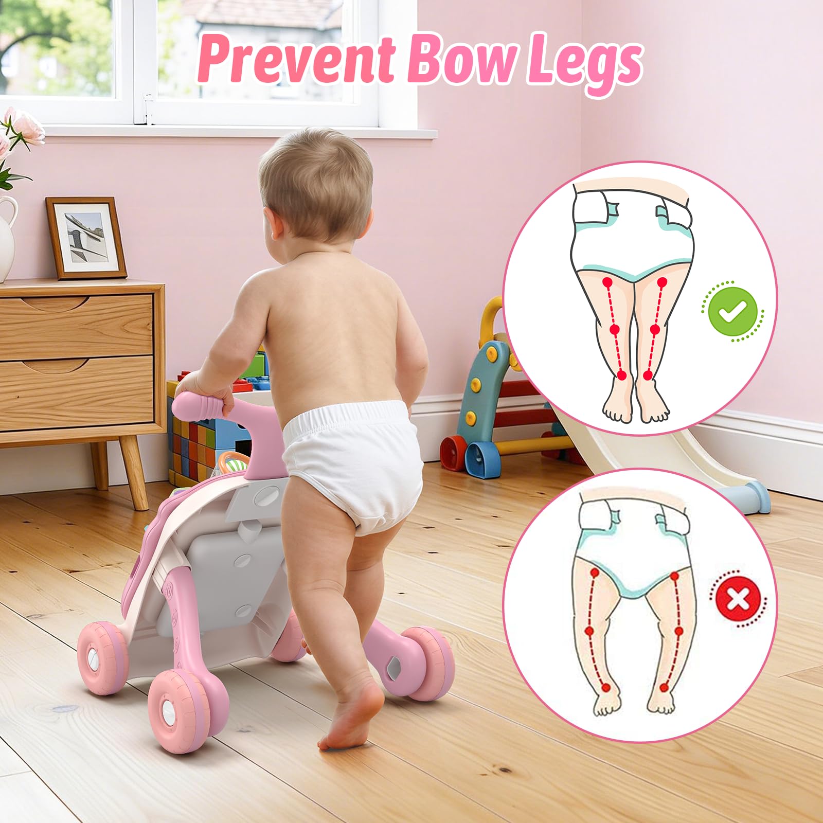 QDRAGON Andador Bebes, Correpasillos Bebe, Tacata Bebe con Actividades, Musical, Velocidad Regulable, 2 en 1 Caminador Bebe, Juguetes Regalo Para Bebés +6 Meses, Rosa