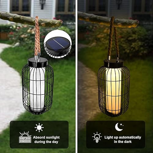 Miniatura 3 de Faroles solares grandes para exteriores, luz colgante impermeable, luces LED de jardín, alimentadas por energía solar, lámpara de mesa retro de