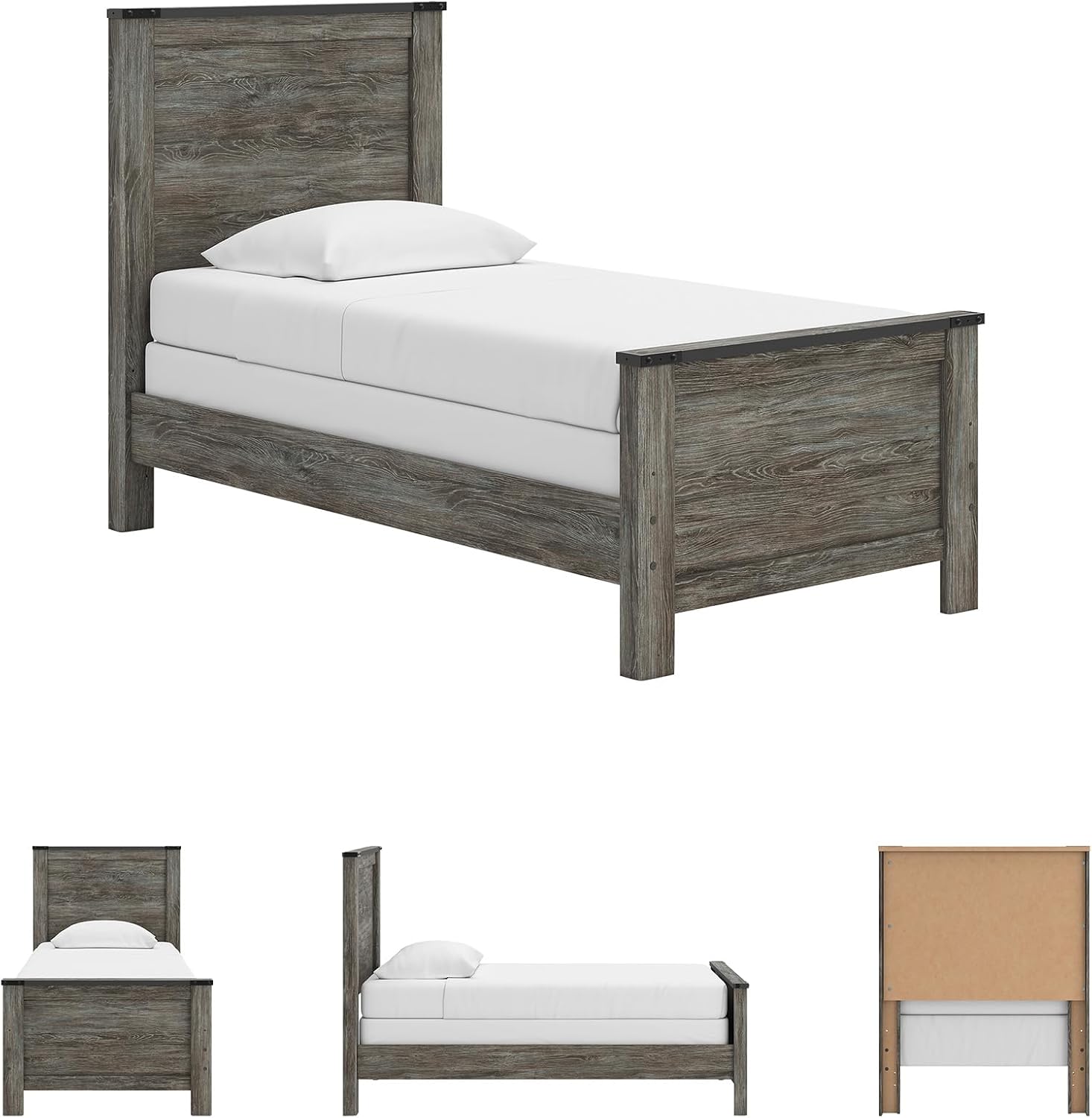 Signature Design by Ashley Frandern Industrial Panel Bed with Nailhead Accents, Foundation or Box Spring Needed, Twin, Gray - Image 7