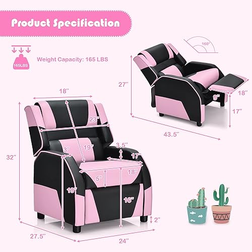 Miniatura 12 de Costzon Silla reclinable para niños, silla reclinable para juegos con reposapiés, reposacabezas y soporte lumbar, silla ergonómica de cuero para