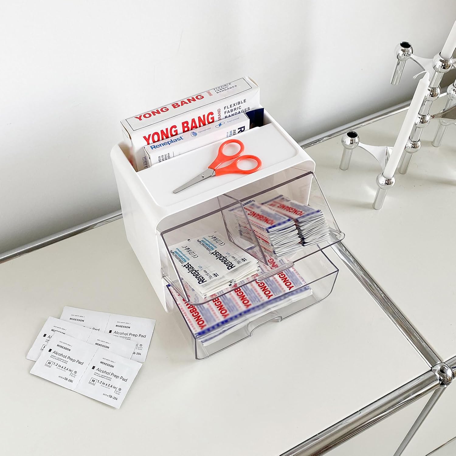 2 Pack Bandage Storage Organizer for Wall, Plastic Medical Supplies Container for Home Medicine Cabinet, Elastic Bandage Wrap, Cotton Swabs