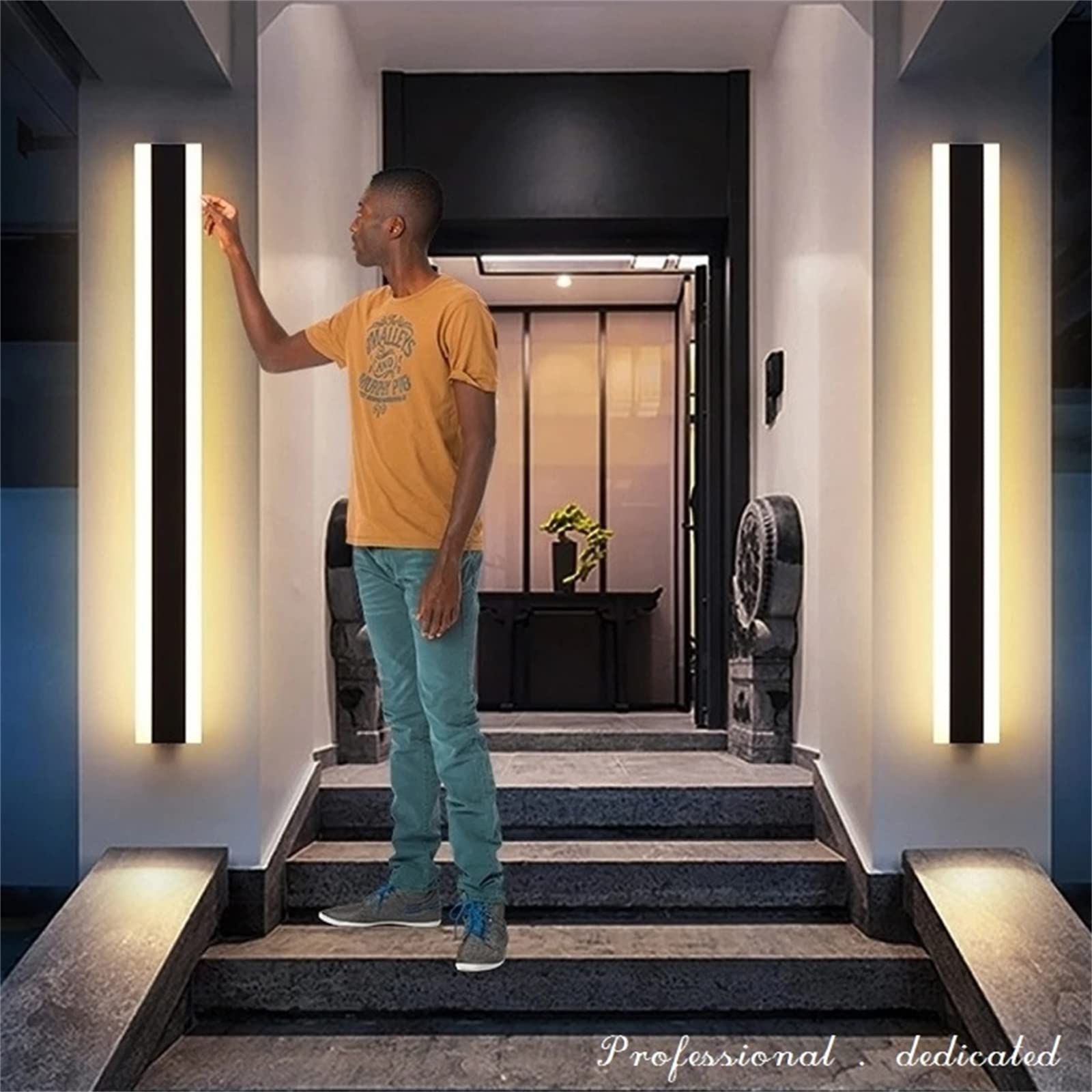 TZSMUM LED Outdoor Garden Wall Lights Indoor/Outside Long Strip Lamp Modern Rectangle IP65 Waterproof Sconce Black Exterior Lighting Patio Living Room Courtyard (3000K Warm White,100CM)