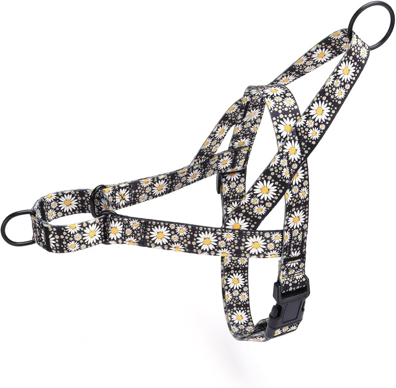 Peitoral tipo cabresto para cães com estampa floral e argola frontal Pimaodog HC04Y-S (P, Daisy)