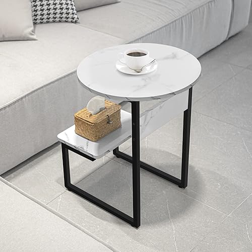 Small Place Coffee Table Side Table with Open Storage,17.71" 2-Tier Modern Wooden Coffee Table for Living Room Bedroom Rustic Snack Table
