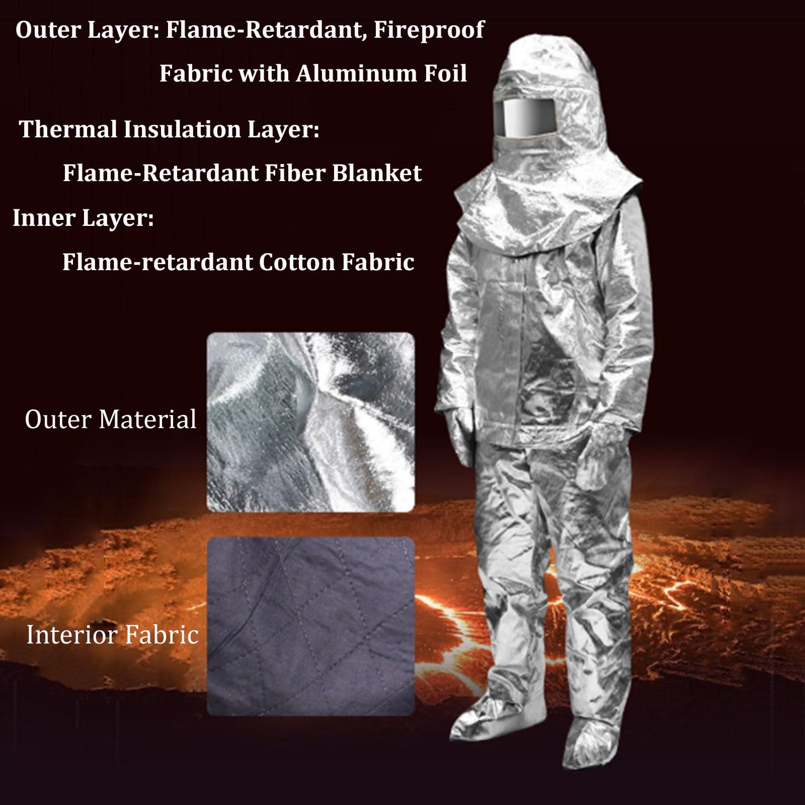 Traje de protección contra radiación térmica: Ropa Resistente al Calor con Revestimiento de Aluminio para Operaciones químicas, de extinción de Incendios y de Rescate.