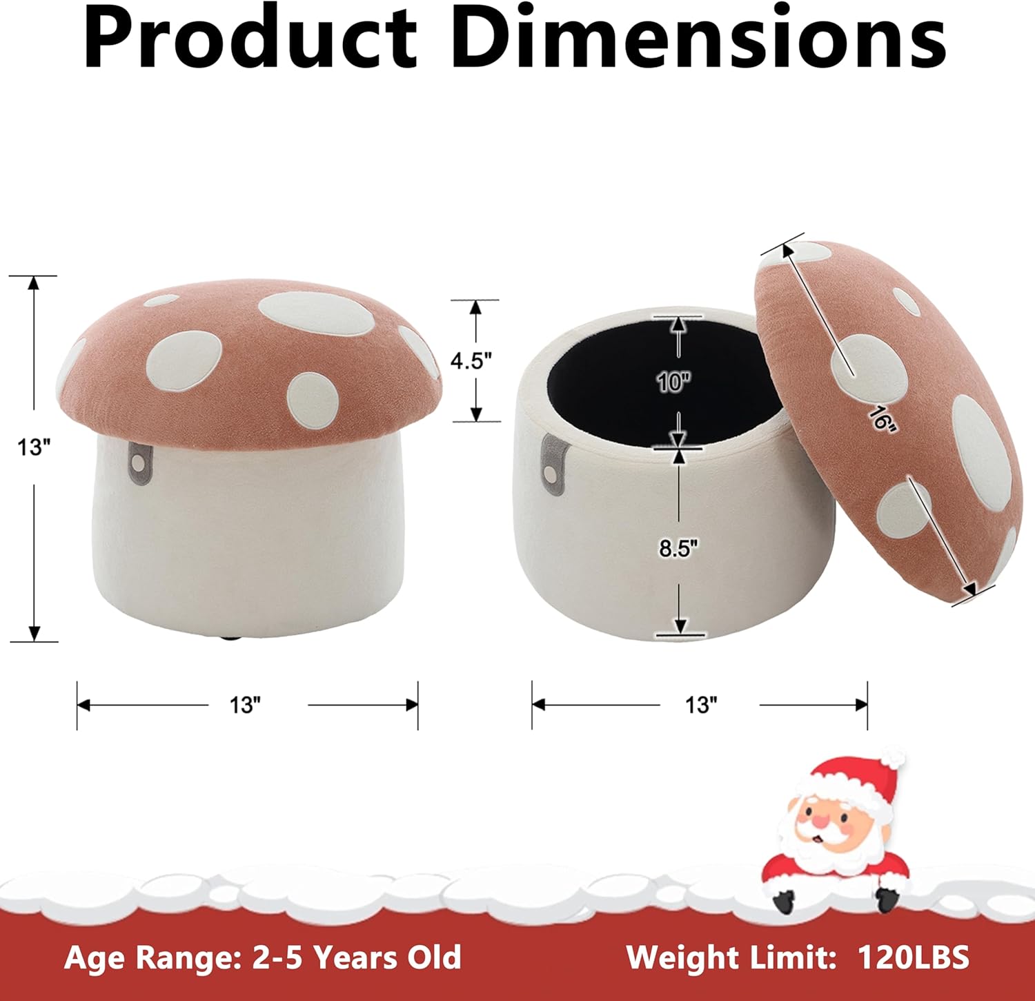 Mushroom Toddler Chair Comfy Chenille Kids Reading Chairs, Wooden Children Stool, No Assembly Kid Desk Chair, Cute Storage Ottoman for Kids Bedroom Furniture/Playroom/Boys Girls Gifts, Pink