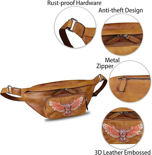 Miniatura 6 de Riñonera de piel auténtica, bolsa de viaje multifunción para senderismo, múltiples bolsillos para correr y ciclismo, Marrón