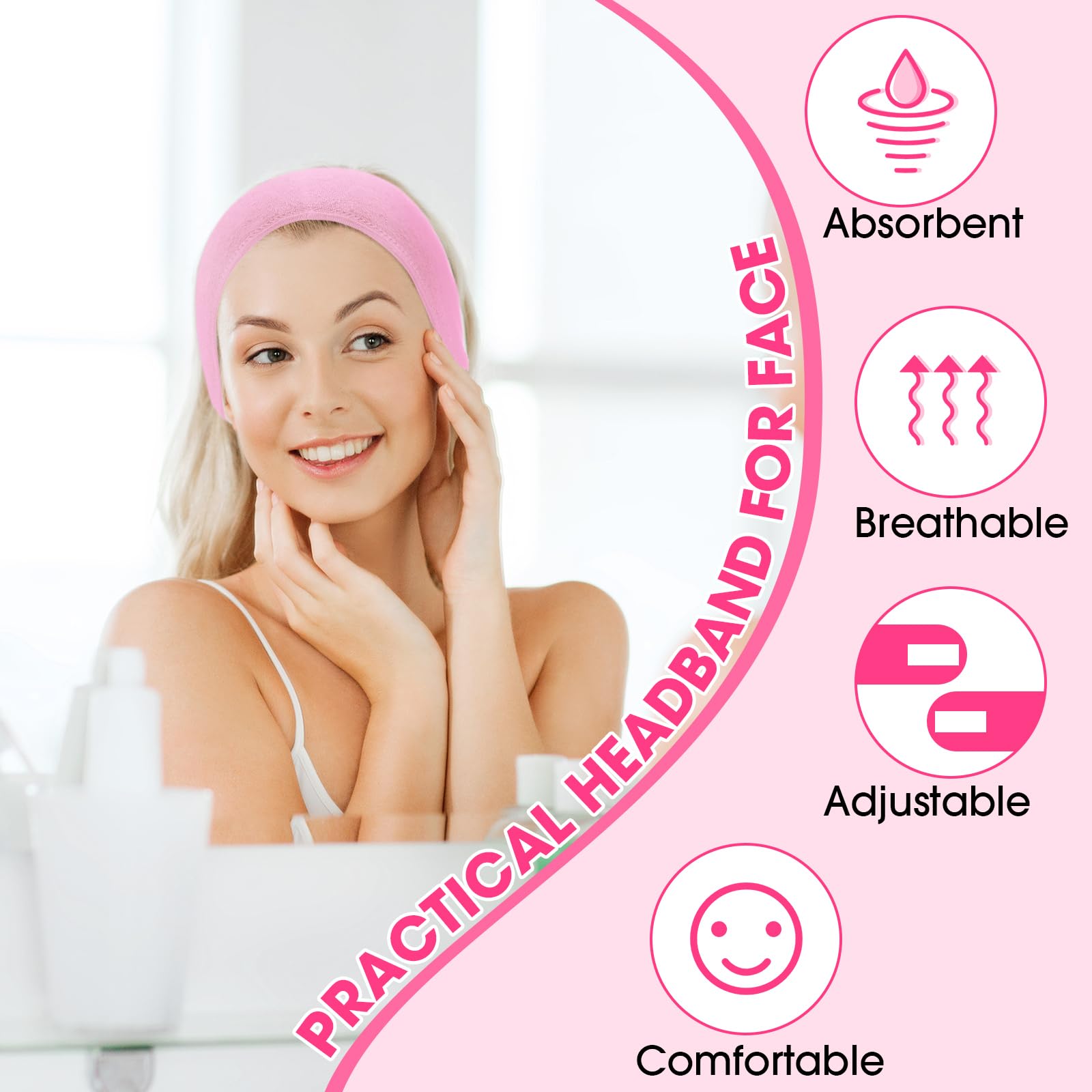 Tigeen 80 diademas de spa ajustables a granel para lavarse la cara, spa, diadema facial, diademas de maquillaje para mujer, diademas para el cuidado de la piel, bandas para el cabello para mujer, para