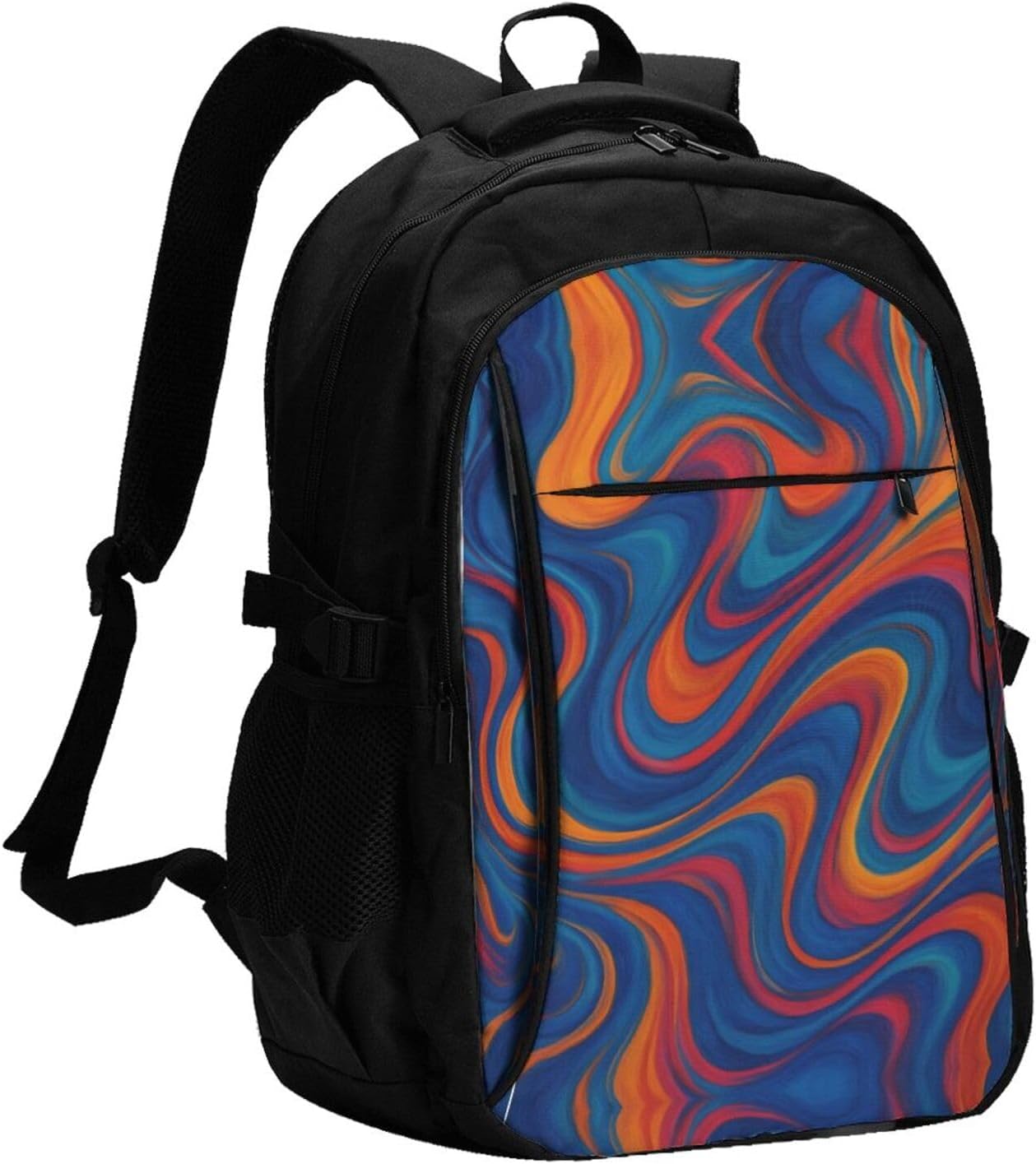 Abstract Marbling USB Travel Laptop Backpack With Luggage Strap