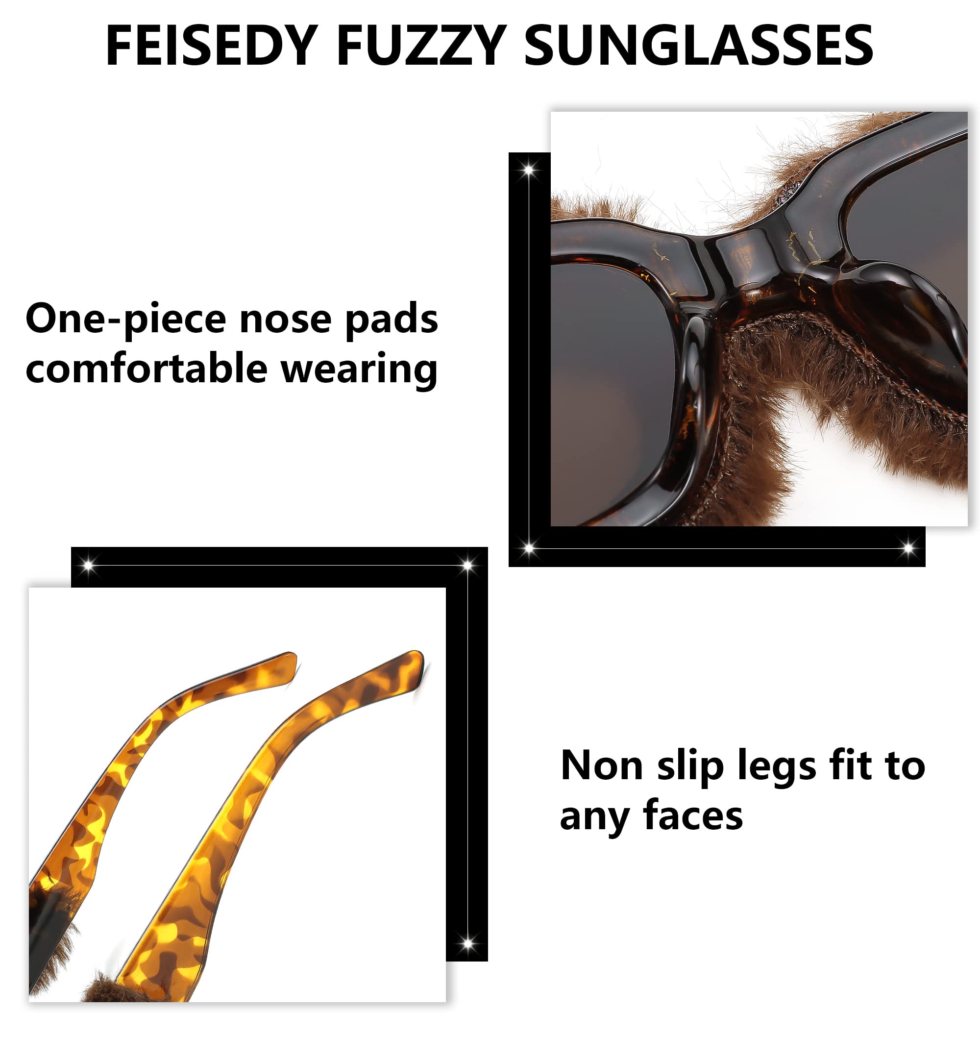 Plush Fuzzy Black Cat Eye Sunglasses Punk Soft Velvet Shades Trendy *NEW* FEISEDY Women Plush Fuzzy Round Sunglasses Punk Soft Velvet  main image 3