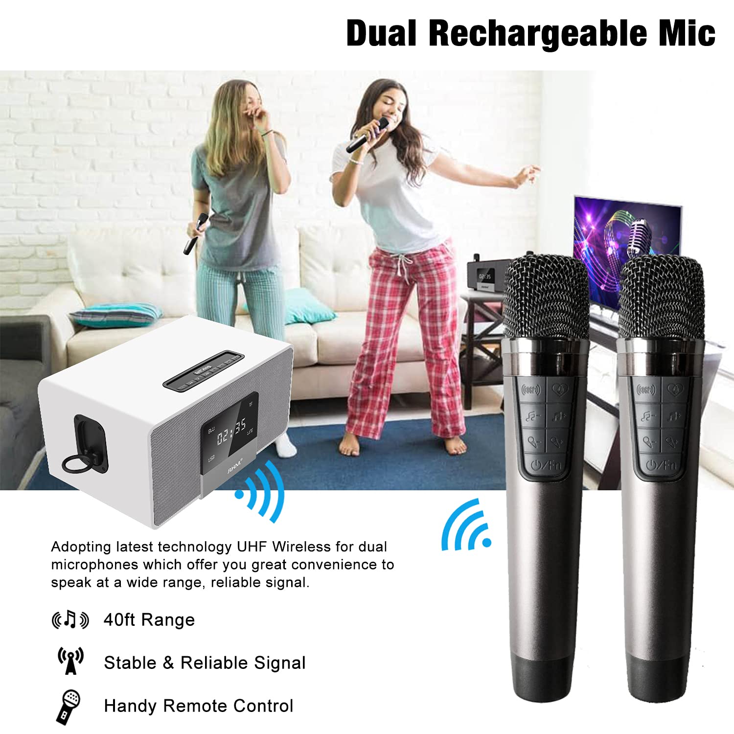 RHM Home Karaoke System on TV with 2 Wireless Microphones,All in One