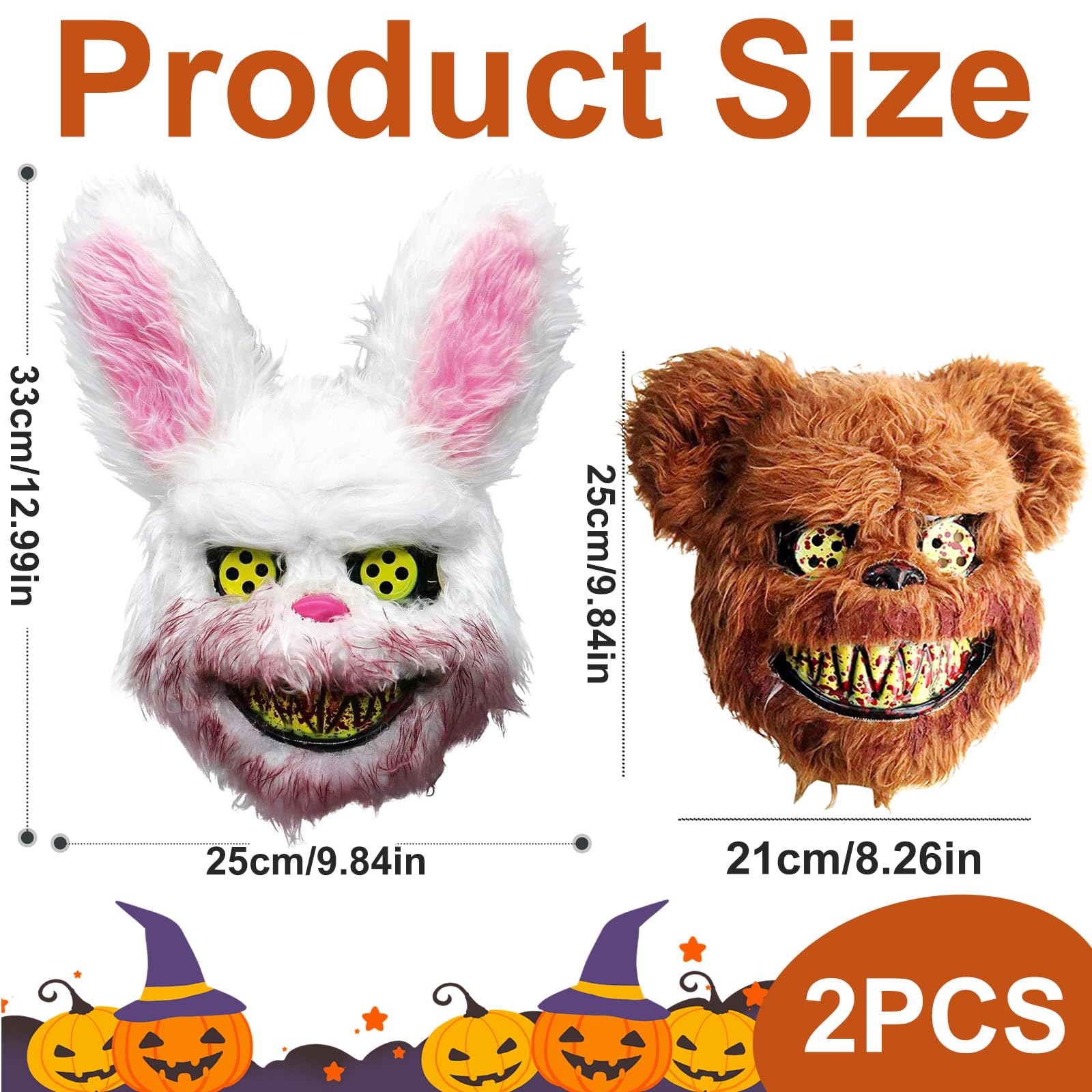 Masque Lapin/Ours Effrayant Halloween - PVC & Peluche, LED, Élastique Réglable - 9