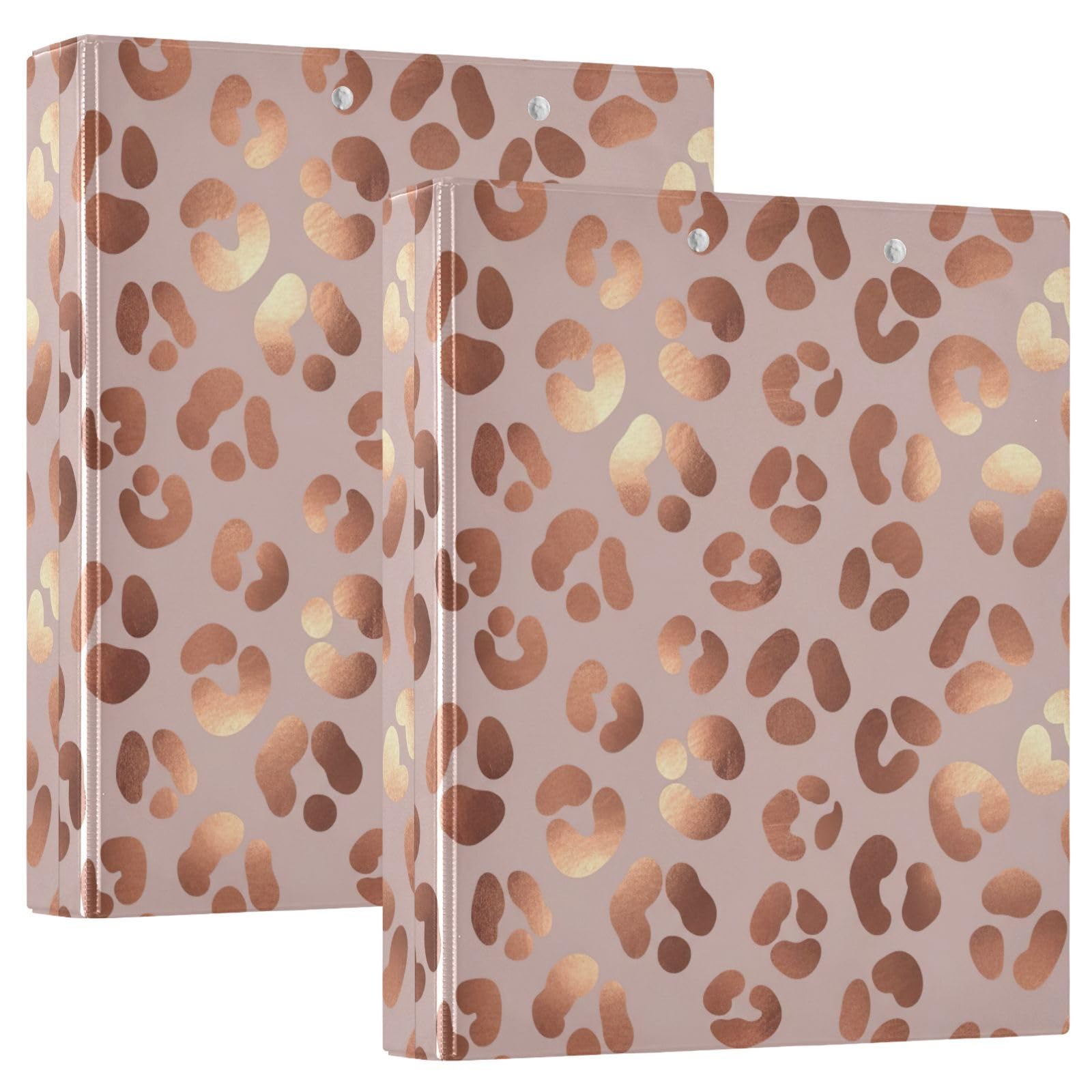Carpeta de 3 anillos, carpeta de anillos en D rosa rosa leopardo rosa rosa paquete de 2 | Con portapapeles y bolsillos, para escuela, universidad, oficina