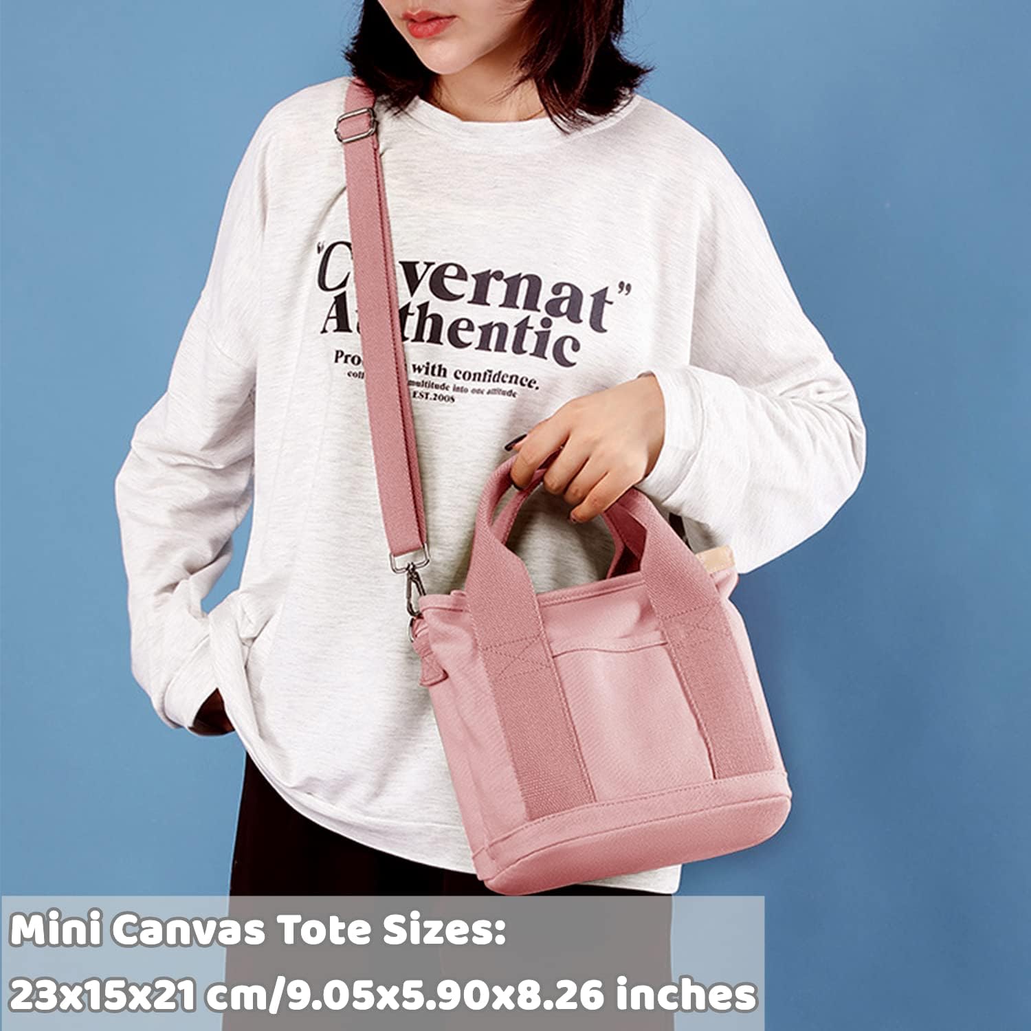 Canvas Tote Bag for Women,Small Totes Bags with Zipper Crossbody Purse with Pockets Large Shoulder Handbag,2 Sizes