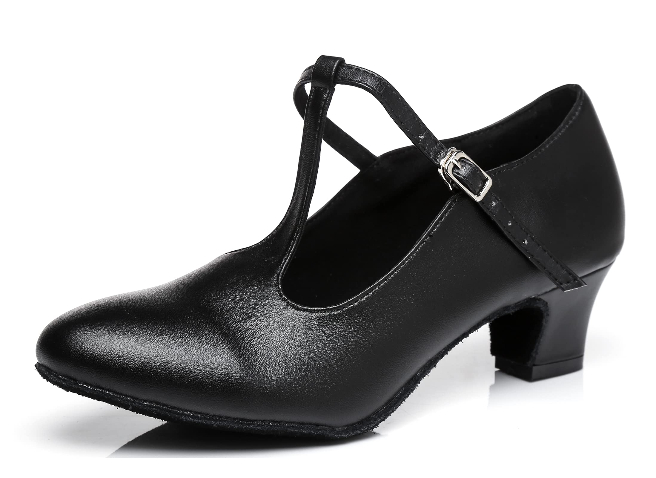 MINITOOWomen's Leather Dance Shoes Ballroom Heels with Ankle Strap