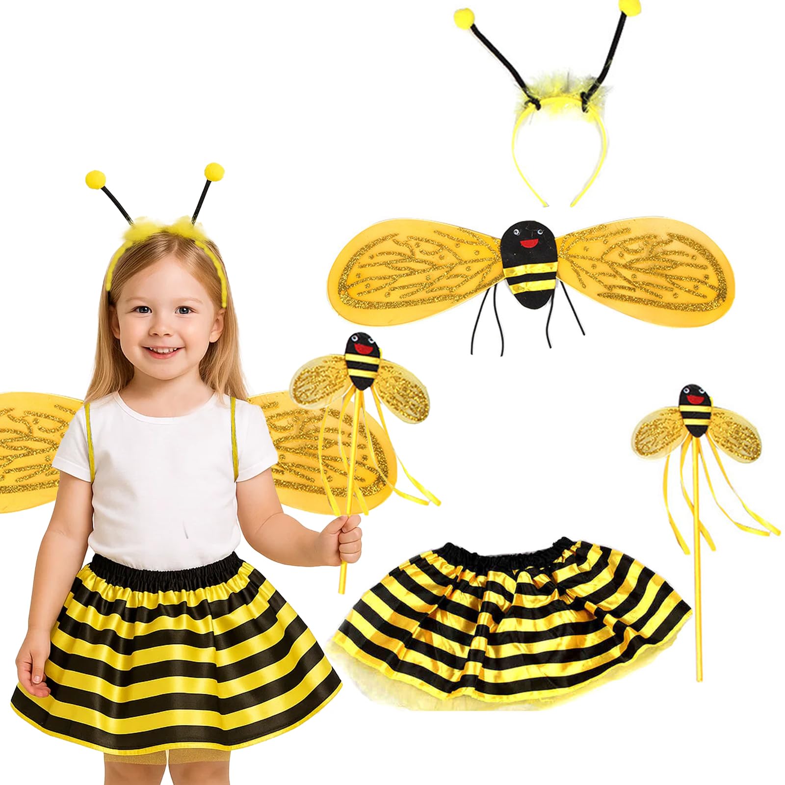 4 PCS Bee Costume for Kids Mini Beast Costume Kids with Wings, Headband