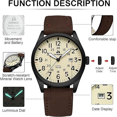 LN LENQIN Mens Watches Military Sport Analog Quartz Watch for Men