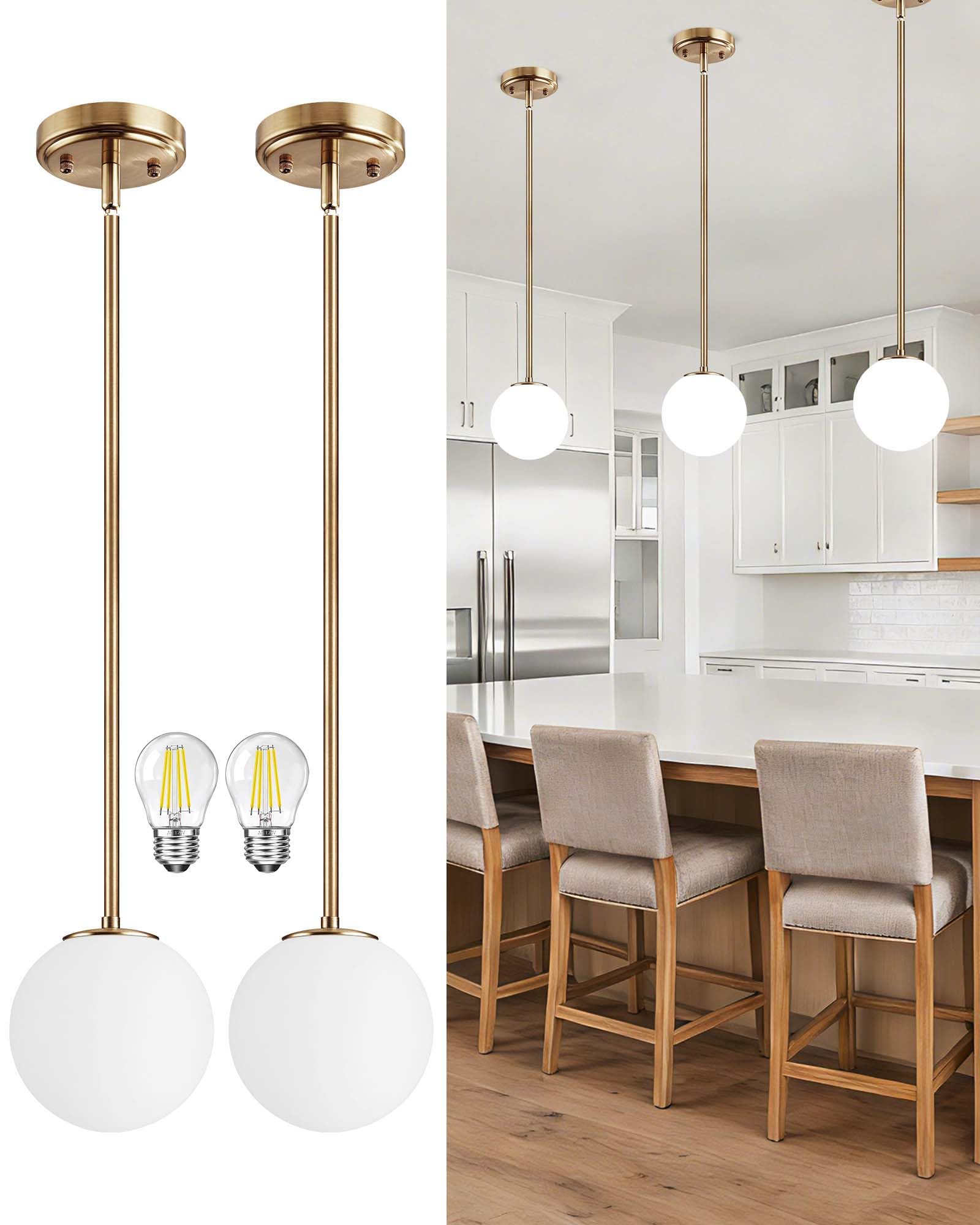 Photo 1 of Majade 7.4" Globe Pendant Light, 2 Pack, Champagne Brown