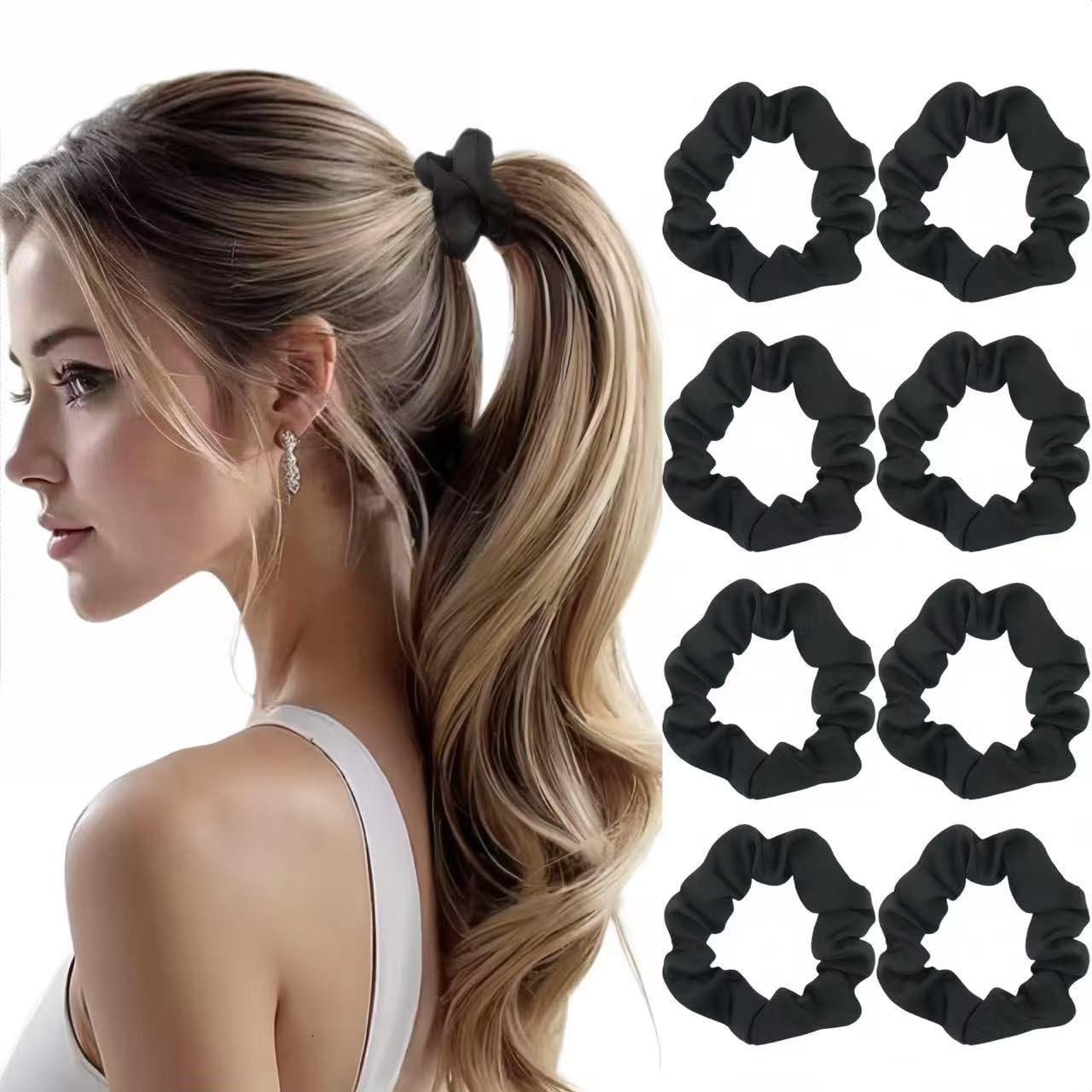Nothstein 8 Pcs Black Small Satin Scrunchies for Women, No Damage No Crease Hair Ties Scrunchies for All Hair Types and Textures, Thin Hair Elastic