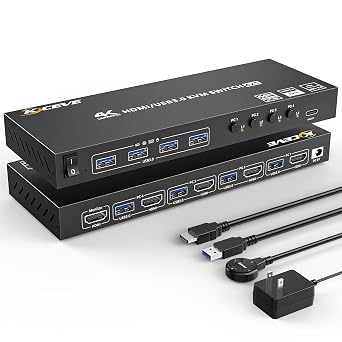 HDMI KVM Switcher 4 Ports, 4 in 1 out PC Switcher 4K@60Hz, KVM HDMI 4-Port Switcher with 4 USB 3.0 Hubs, EDID Management, Wireless Keyboard, Mouse Support