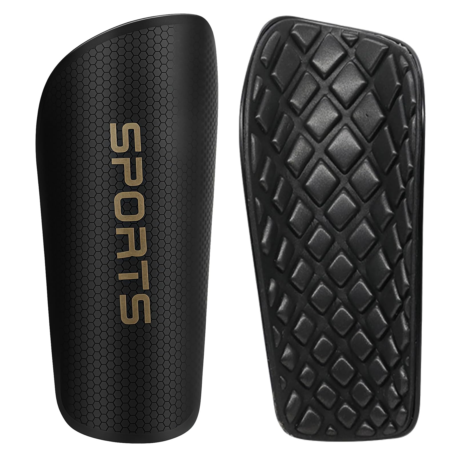 Shin Pads for Adults Men & Women, Protective Football Shin Guards, Lightweight Impact-Resistant Leg Protection for Soccer & Hockey (Black, 2 Pack)