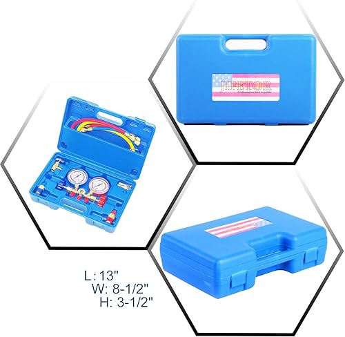 Miniatura 9 de JIFETOR Juego de manómetros de colector de CA de 3 vías, herramienta de carga de refrigerante de diagnóstico HVAC para refrigerante R404A R134A para
