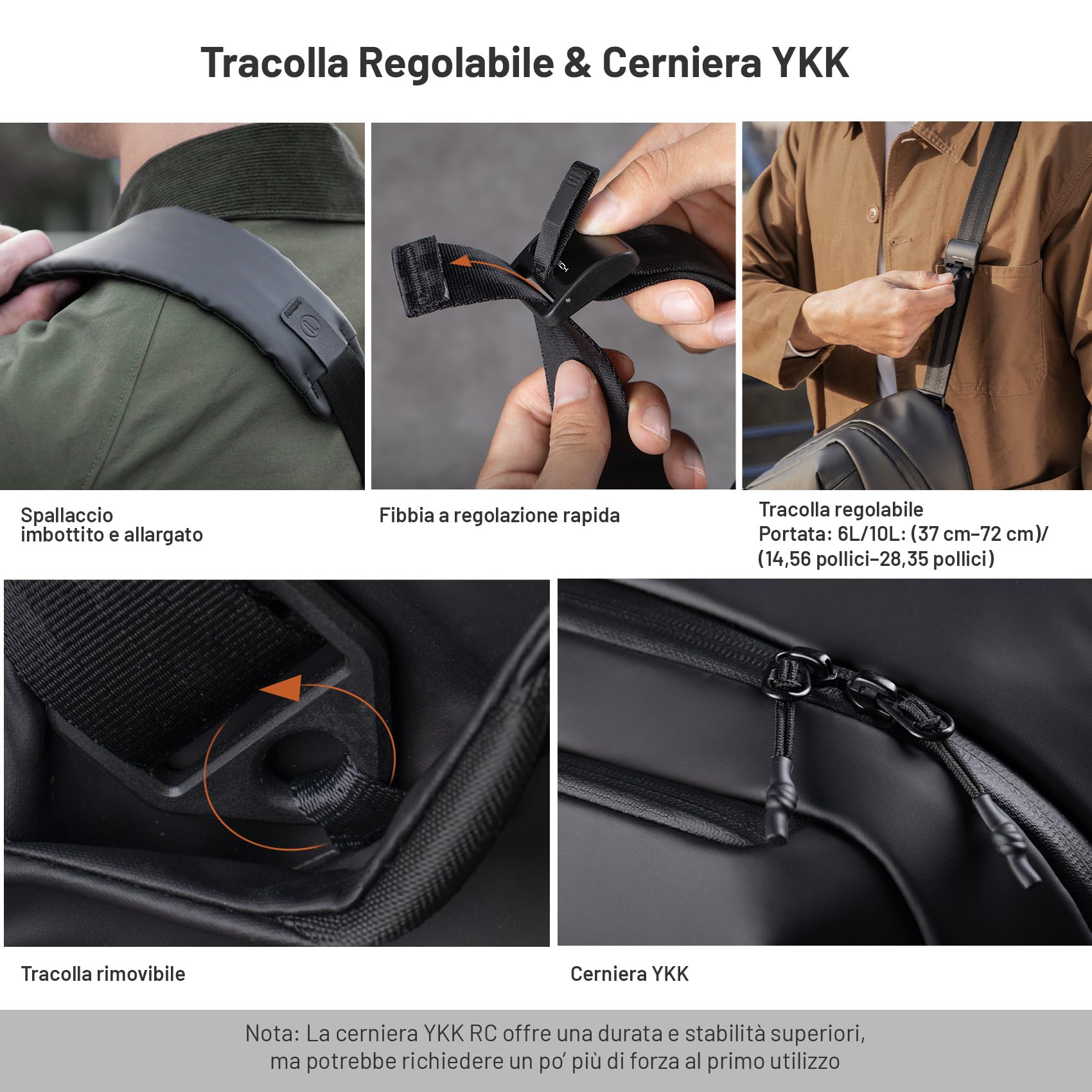PGYTECH OneGo Solo V2 Borsa Fotografica Professionale Tracolla 6L, Zaino Fotografico Piccolo Impermeabile Compatibile con Fotocamera Reflex Canon, Sony, DJI Avata 2, DJI Mavic 3, iPad Pro 11'', Nero