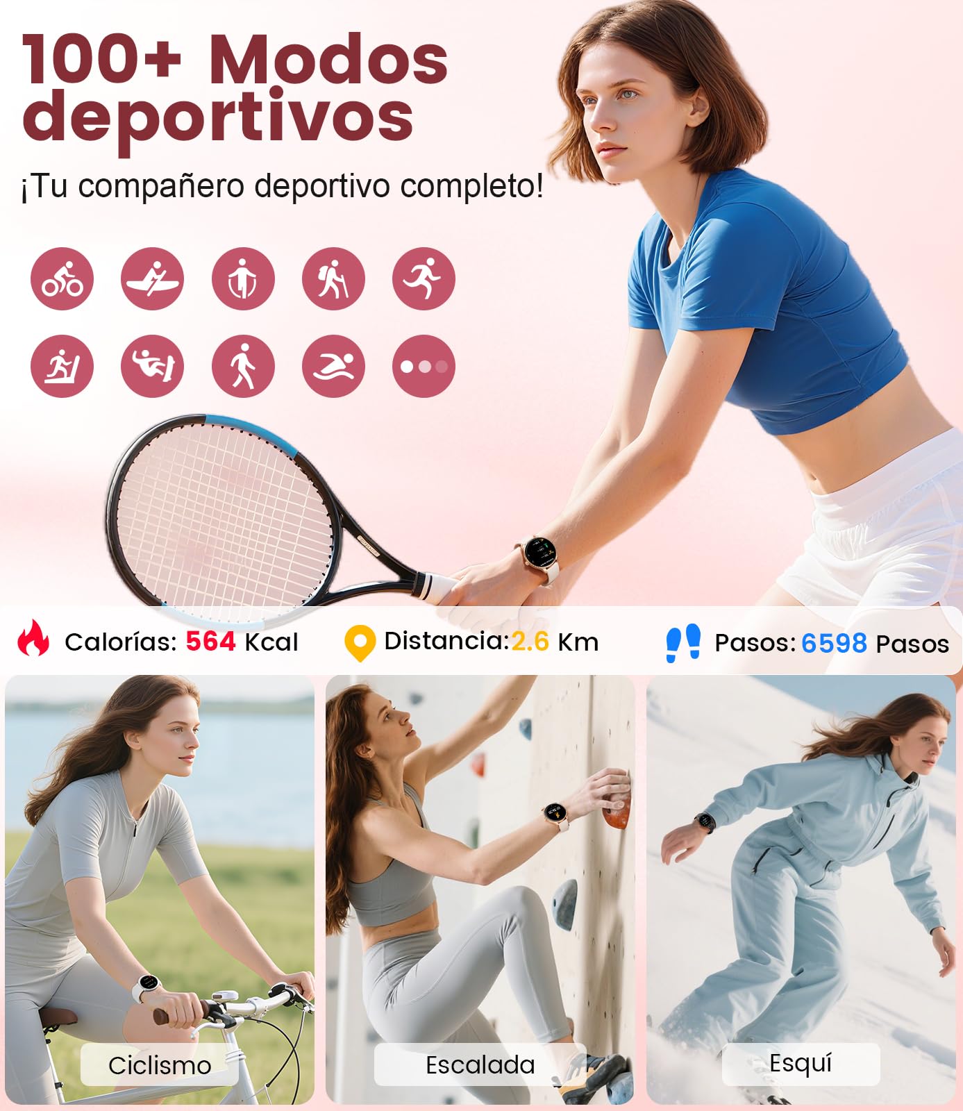 Reloj Inteligente Mujer Redondo,1.32" Amoled/Llamadas Bluetooth,SmartWatch Mujer con Función Femenina/Monitor de Sueño/24H Pulsometro,110+ Deportes/IP68 para iOS Android (Malla de Plata)