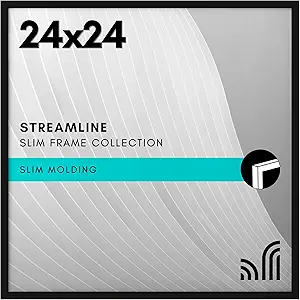 Americanflat 24x24 Picture Frame with Polished Plexiglass - Streamline Collection - Thin Border Square Frame for Wall Display - Hanging Hardware Included - Black