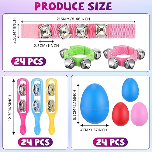 Miniatura 2 de 72 piezas de cesta de Pascua a granel para niños, incluye 24 cocteleras de huevos, 24 muñequeras, 24 platillos de pandereta para instrumentos