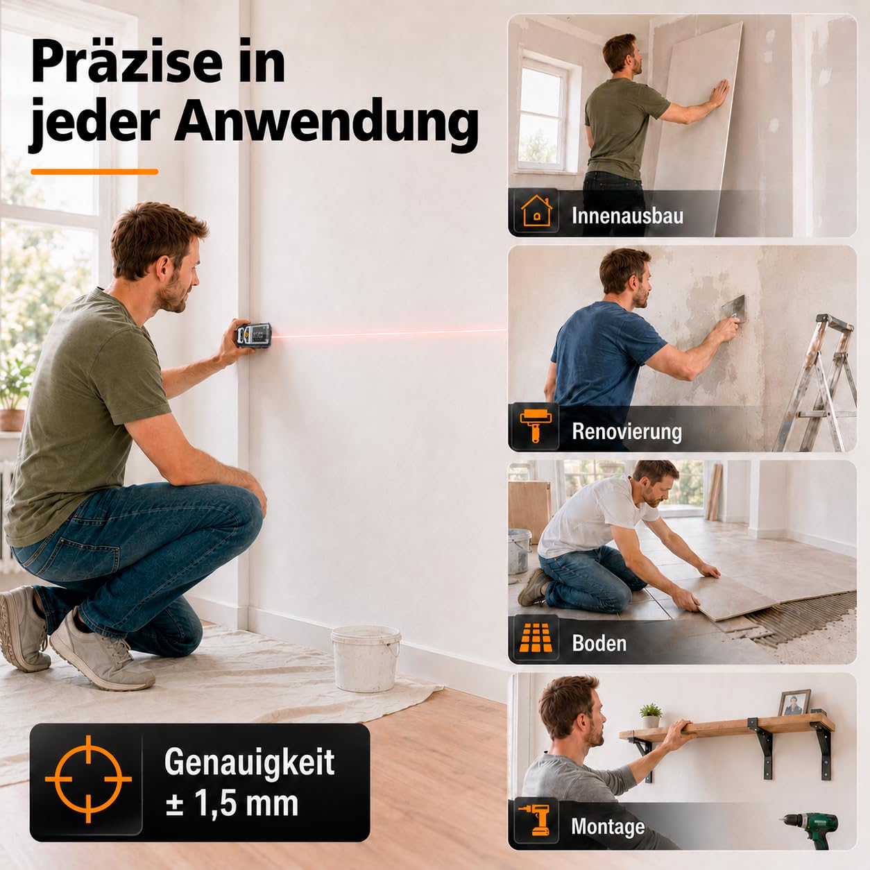 Laserliner DistanceMaster 40 Télémètre Laser | Appareil de Mesure Numérique, Portée de 40 m, Mesure de Longueur/Surface/Volume