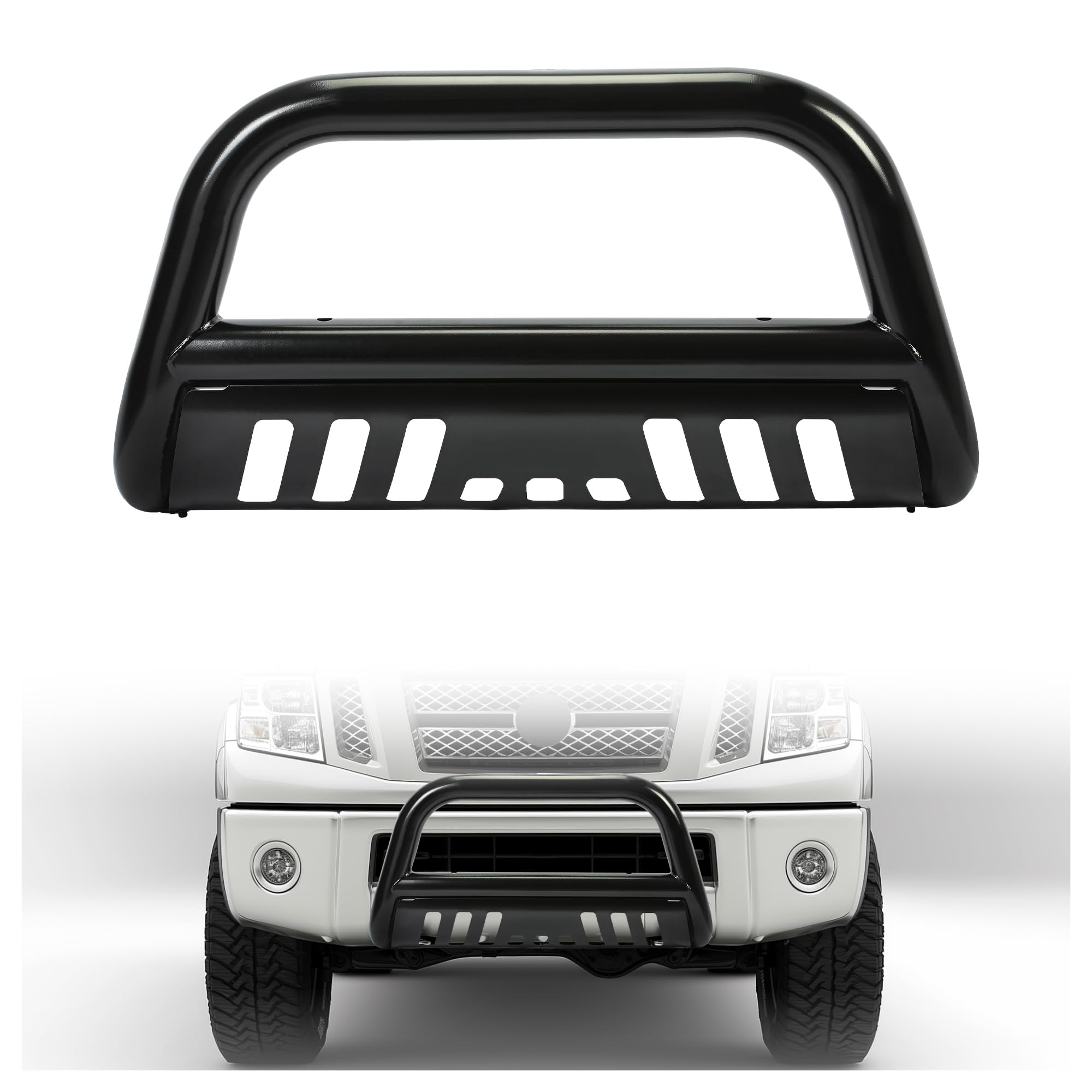 BALOCEO Bull Bar Compatible with 2005-2015 Nissan Armada, 2004-2015 Nissan Titan Brush Guard Front Bumper Grill Grille Guard Protector Brush Push Bar W/Skid Plate Steel Power Coated Black