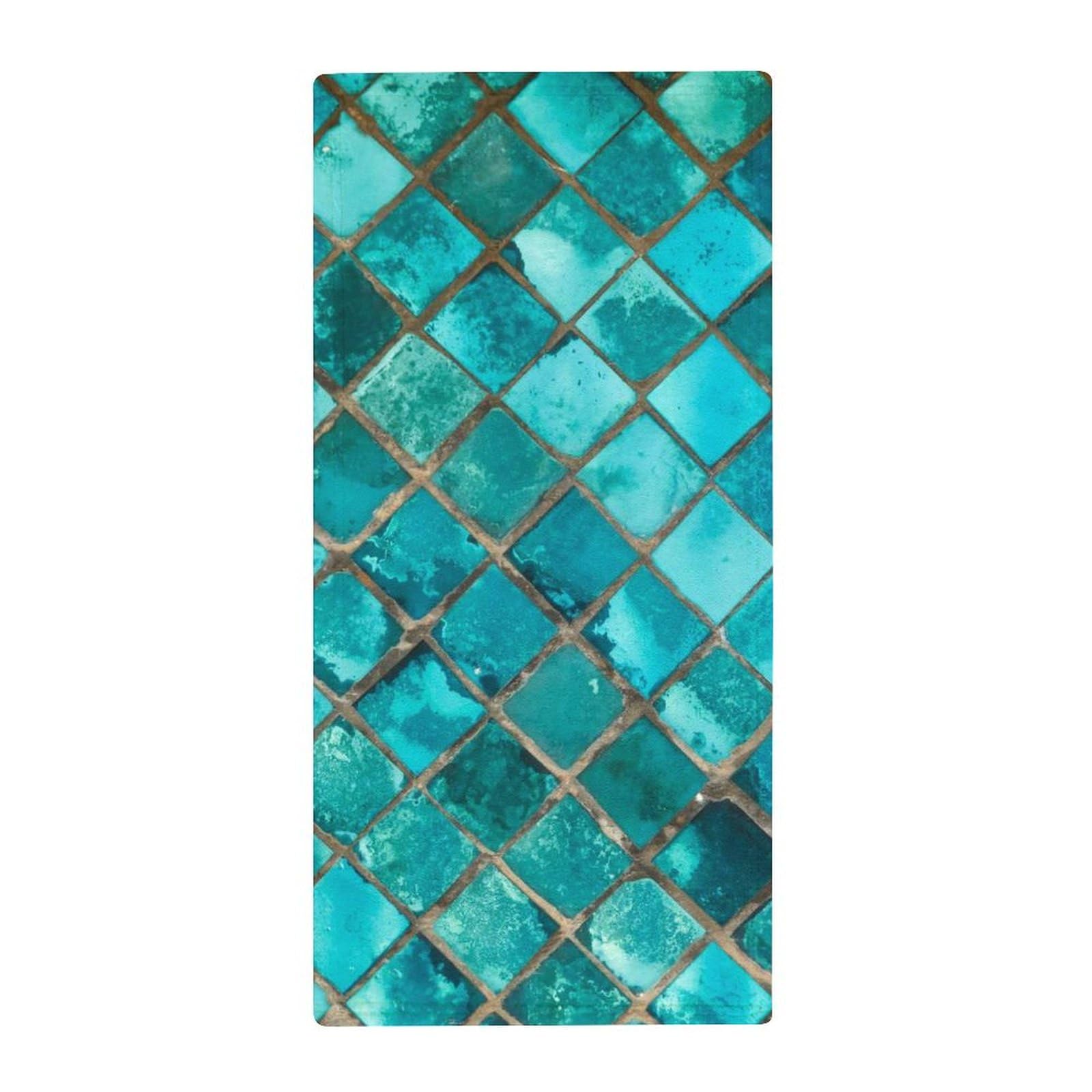 Turquoise Blue Pattern Coral Fleece Towel Fast Dry Super Absorbent Washcloths for Beach Bath Pool Gym Yoga Travel