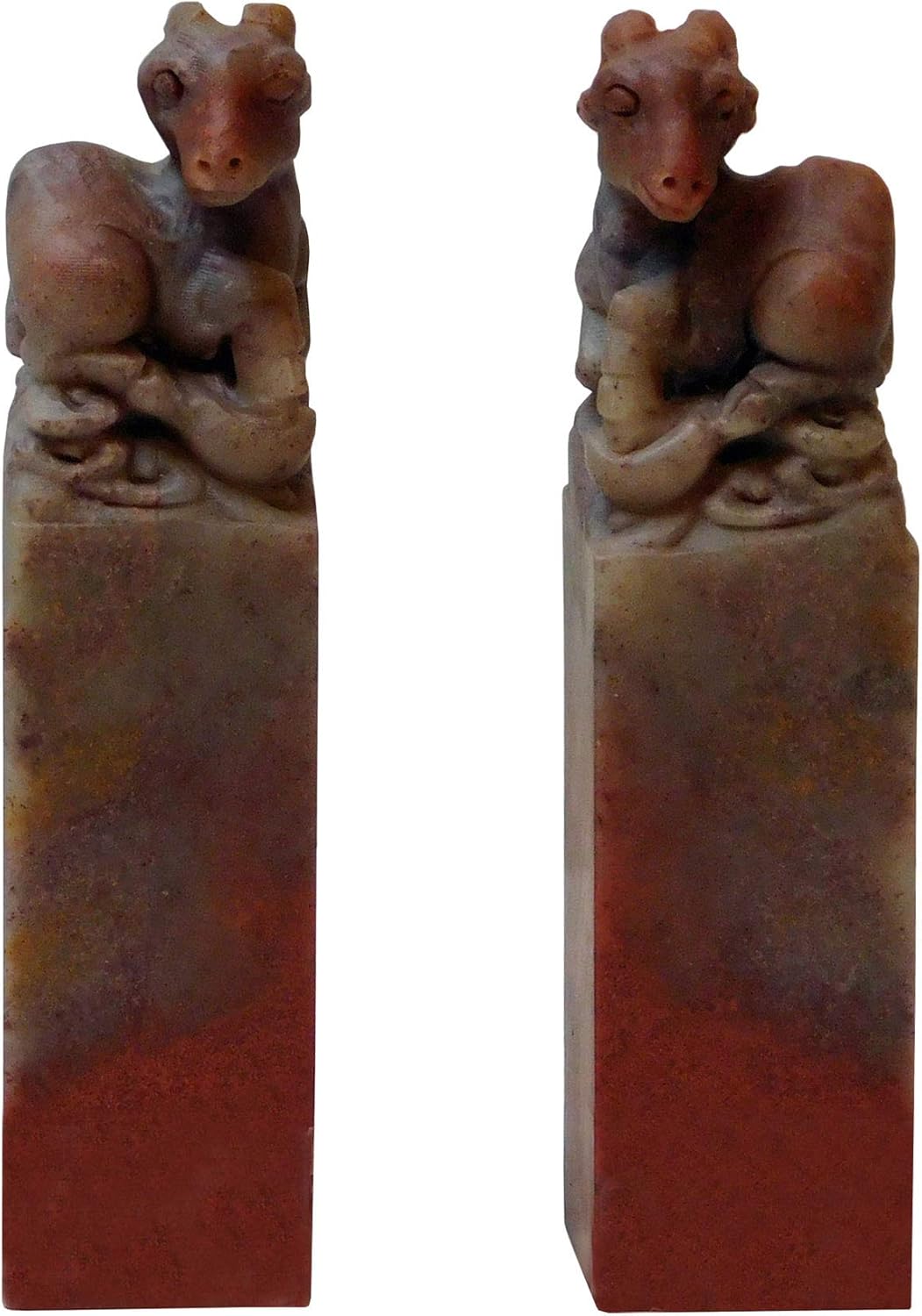 Pair Soap Stone Carved Lucky Zodiac Feng Shui Lamb Bar Statue - Seal Stamp an431