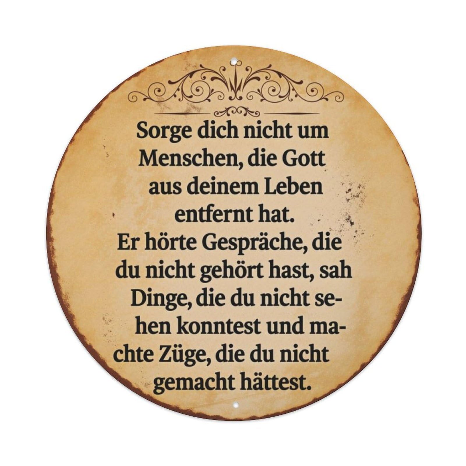 German Faith Inspirational Quote Vintage Round Wall Sign Vintage Aluminium Metal Sign, Retro Wall Decor for Home, Bar, Garage & Farmhouse 20x20cm