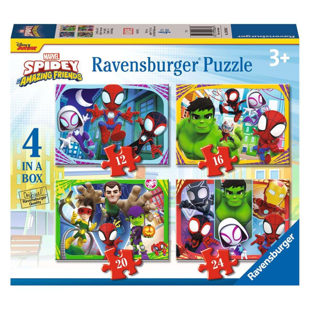 Ravensburger - Spidey and His Amazing Friends Marvel Puzzle Set, 4 Puzzles (12, 16, 20, 24 Pieces), Children's Puzzle for 3+ Years, 70x50cm