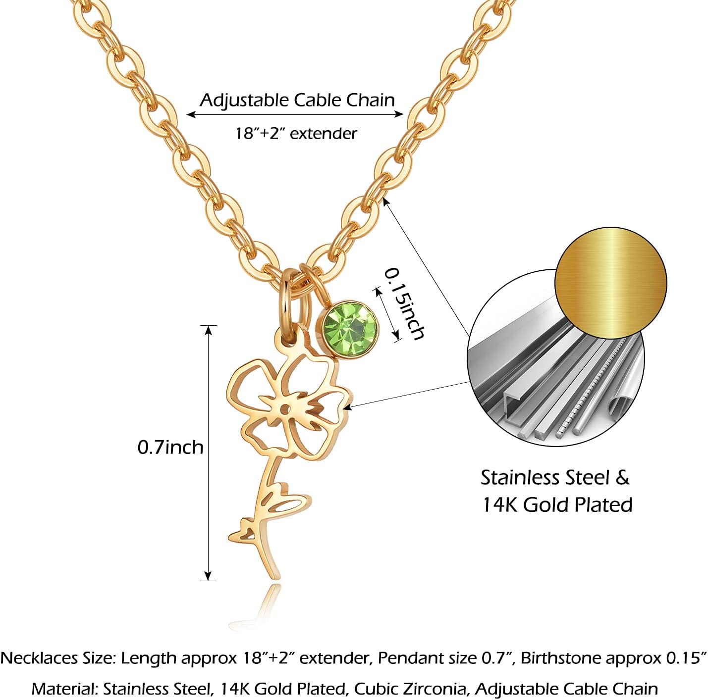 Birth Flower Necklaces Birthday Gifts for Women | 14K Gold Plated Birth Month Floral Birthstone Pendant Necklaces Wildflower Flowered Jewelry Gifts for Mom Friends - Image 2