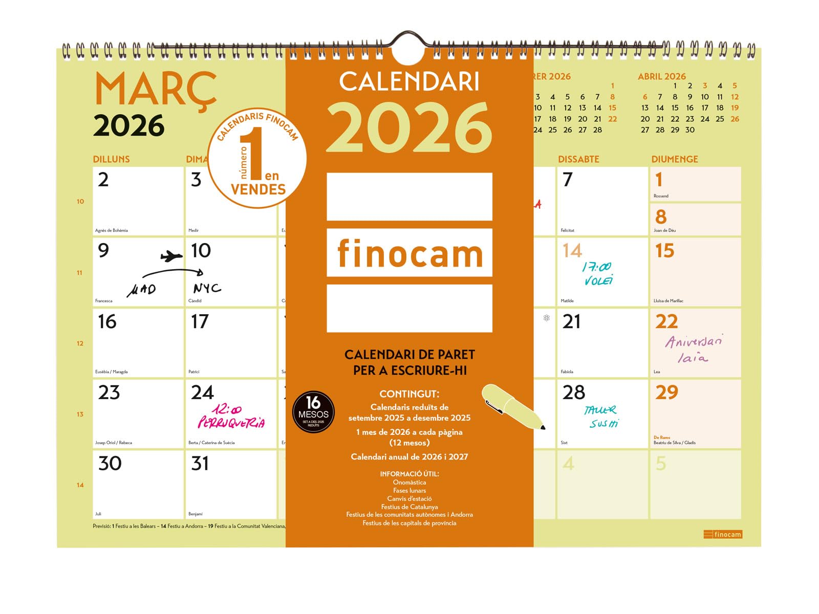 Finocam - Wall Calendar 2026 Month View January - December 2026 + Sep.- Dec. 2025 (4 months) reduced | Calendar 2026 | Monthly Planner Grafik Catalan