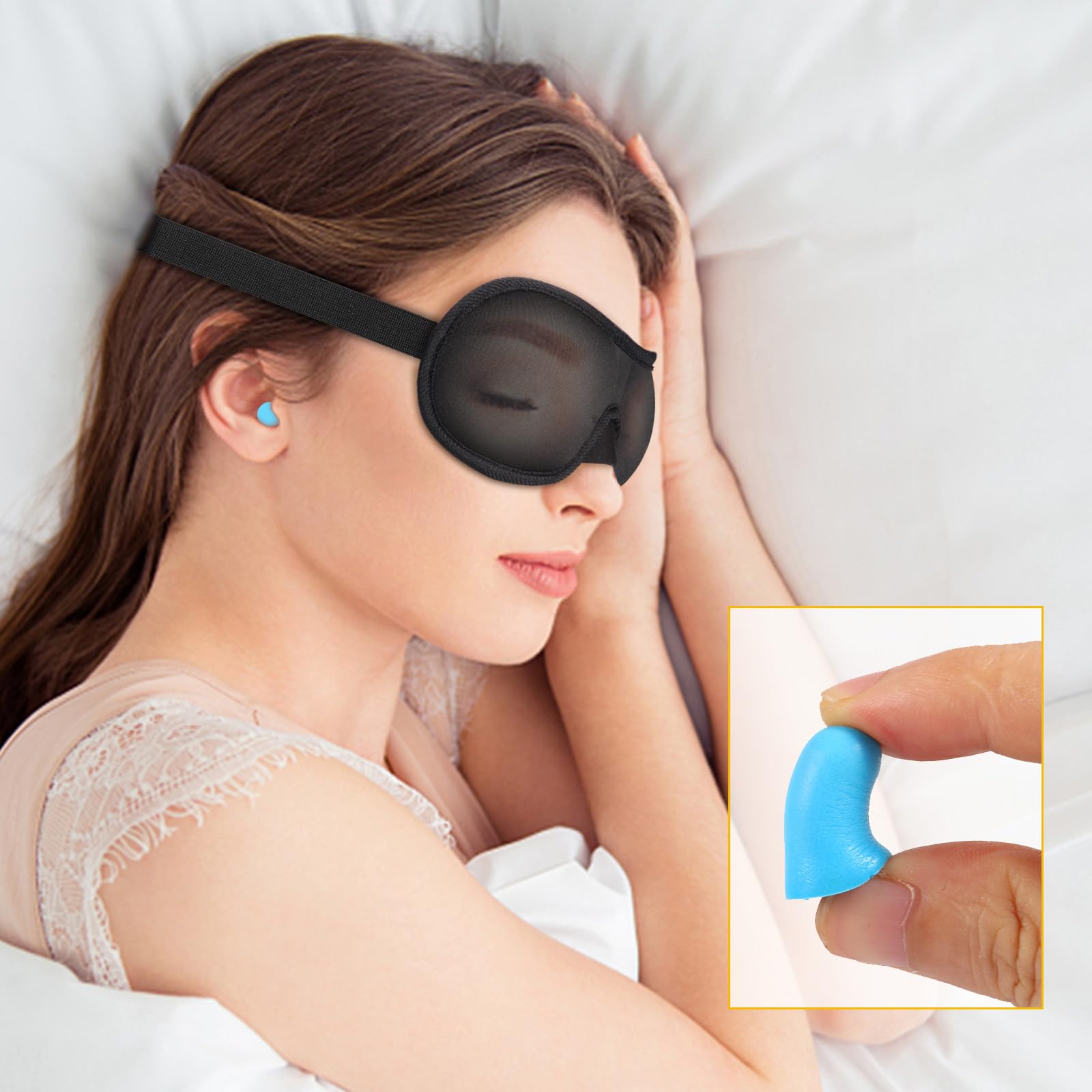 Brencco Mascherina per Dormire, 2 Paia Tappi Orecchie per Dormire, Mascherina per Occhi per Donne e Uomini, Maschera da Viaggio 3D Anti-luce, Ultra Morbida e Confortevole, Nero