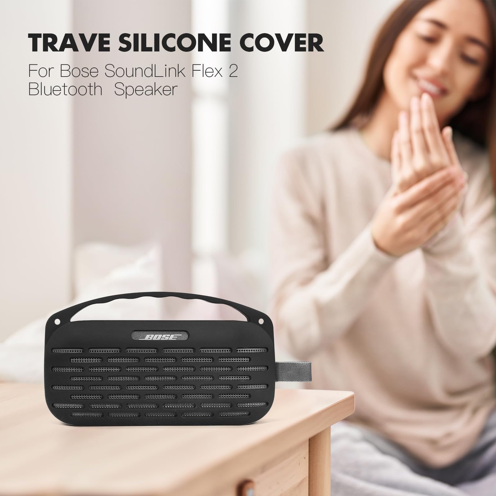 Housse En Silicone Pour Bose SoundLink Plus – Étui De Protection Avec Sangle Réglable, Noir, Ajustée