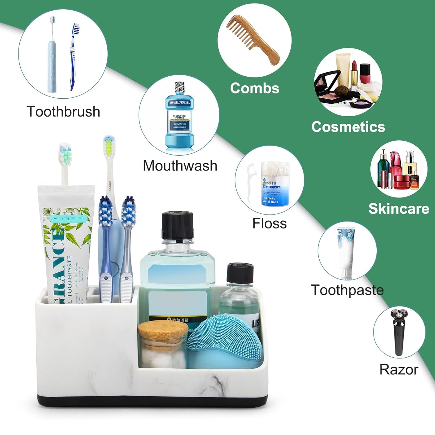 Portaspazzolino Da Bagno Multifunzionale Con 7 Scomparti E Base Rimovibile - Organizer Per Spazzolini Elettrici E Dentifricio