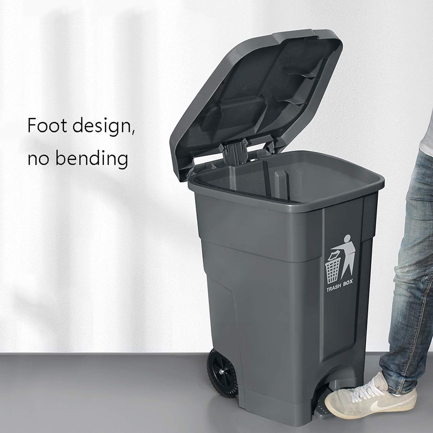 Dustbin Pedal Wheeled Outdoor Trash Can 18.4 Gallon Plastic Garbage Can with Lid Large-Capacity Commercial Outdoor Mobile Trash Can Trash Can (Color : Gray) (Green)