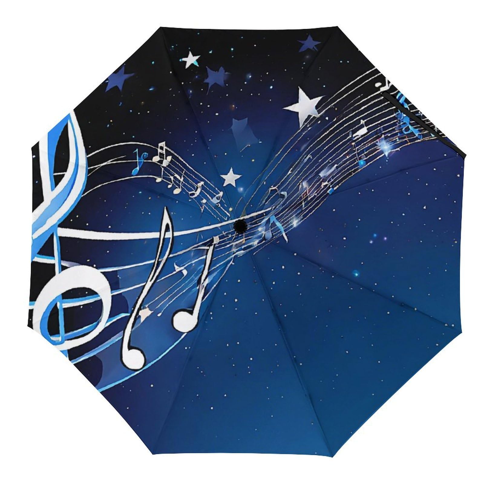 Blue Music Print 3 Fold Auto Umbrella Waterproof And Wind-Resistant, Ideal Gift for Travel And Outdoor Activities
