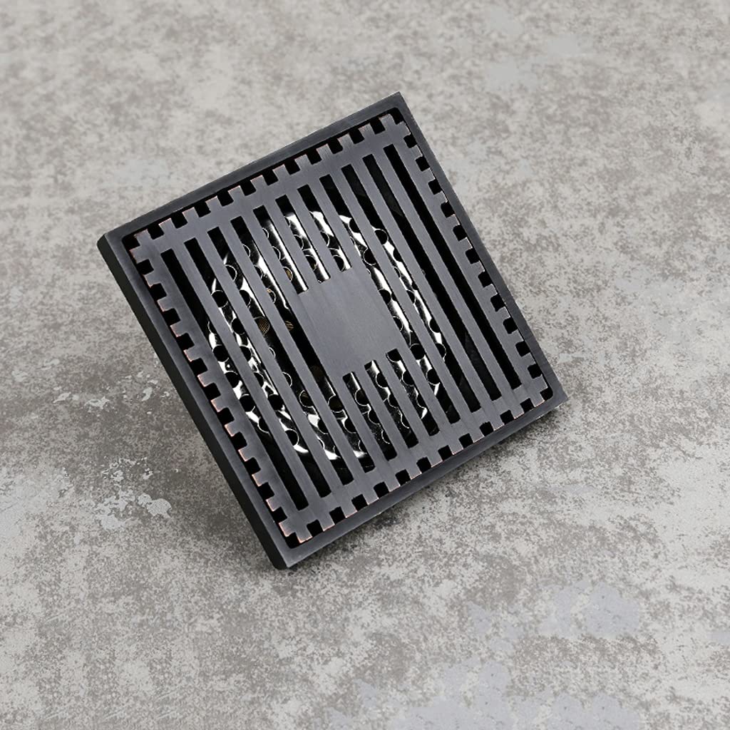 Italiano: 10 * 10 cm Vintage Artistic Black Brass Brass Bagno Doccia Quadrata Doccia di Scarico Trappola dei rifiuti con Filtro per Capelli Anti Fruzzino(Black H5)
