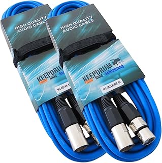 keepdrum 2 cables de micrófono MC-001XX BL de 10 metros, azul, XLR hembra y XLR macho.