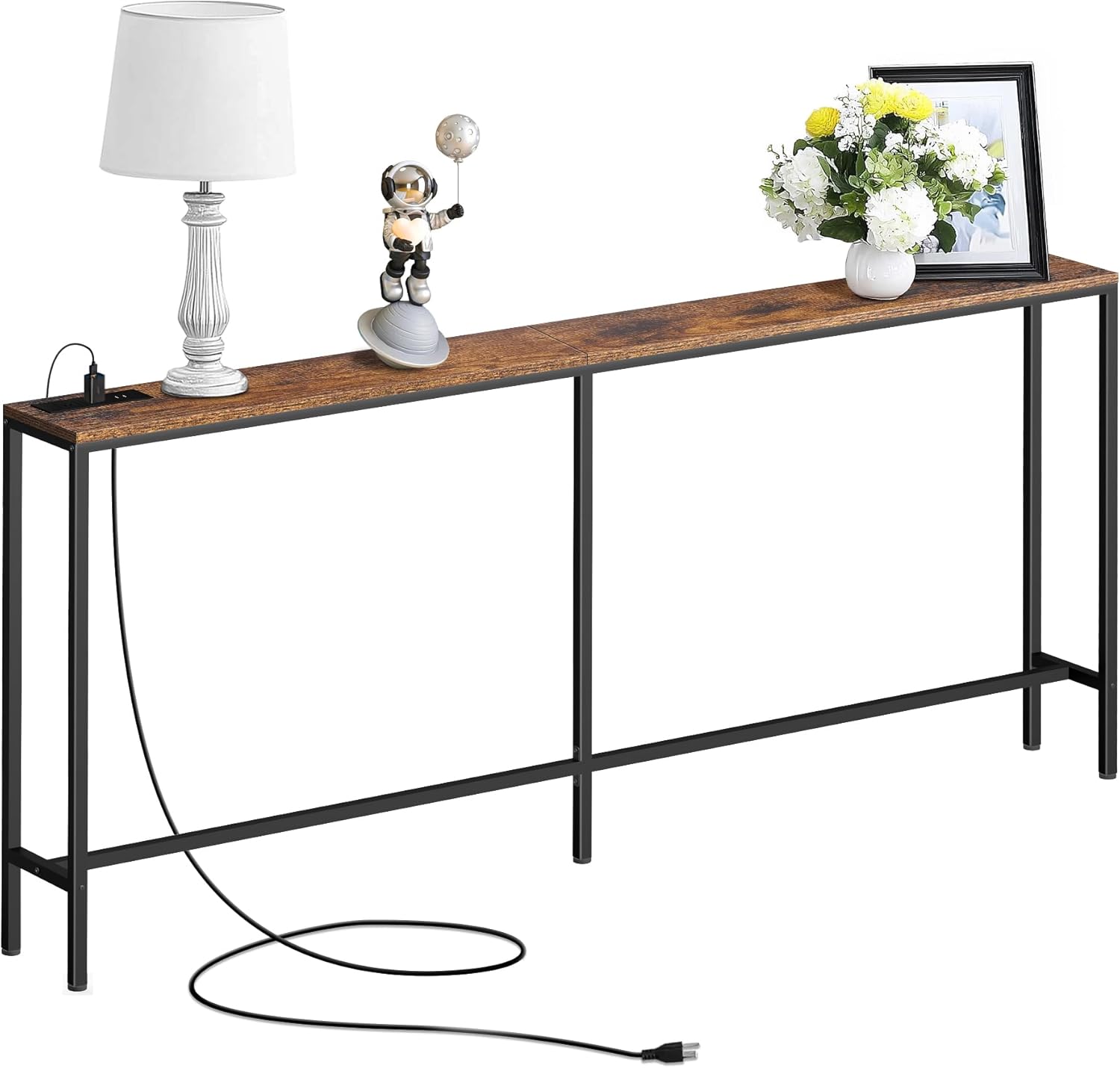 Sonharlar 70 Inch Console Table with Outlet, Sofa Table with Charge Station Long Entryway Table for Office, Hallway, Bedroom, Living Room(Rustic Brown)