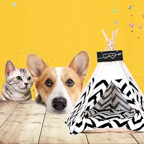 Miniatura 8 de Tienda de campaña tipi para mascotas, para perros, cachorros, gatos, lona blanca, linda casa tipi para mascotas con cojín, 24 pulgadas, interior y