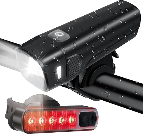Ultra Bright USB Rechargeable Bike Light Set, Powerful Bicycle Front Headlight and Back Taillight, Multiple Light Modes, Suitable forRoad Mountain